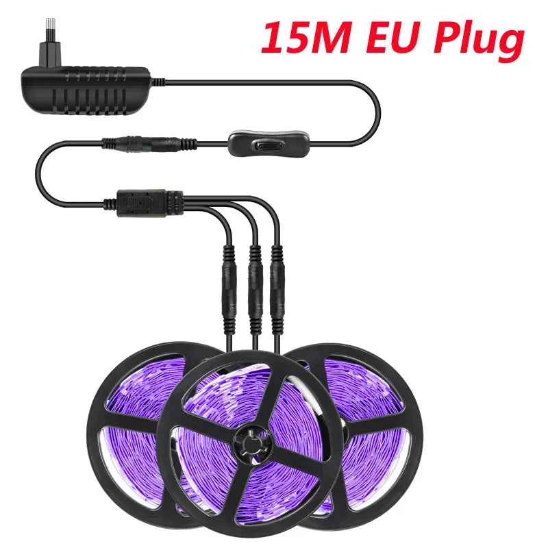 UV Led Strip Black Light DC 12V 385-400nm Flexible Ribbon for Glow Party Fluorescent Dance Birthday Halloween Posters Room Decor