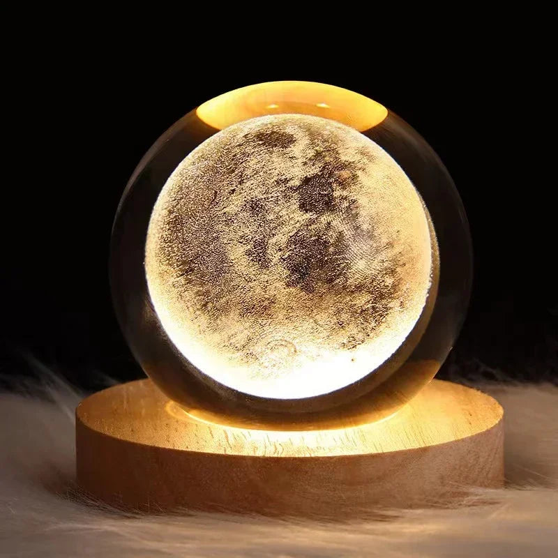 3D Moon Crystal Ball Night Light - LED Lights Hologram Glass Lamp, USB Powered Crystal Lamps with Adjustable Brightness