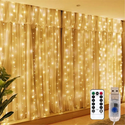 1pc 6x3/3x3/3x2/3x1m USB LED Curtain String Lights Bedroom Christmas Garland Fairy Lamp Wedding Party Home Decoration Lighting