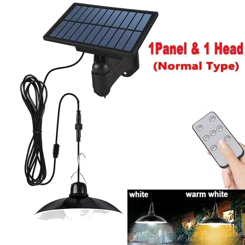 Solar Pendant Light Outdoor Waterproof LED Lamp Double-head Chandelier Decorations with Remote Control for Indoor Shed Barn Room