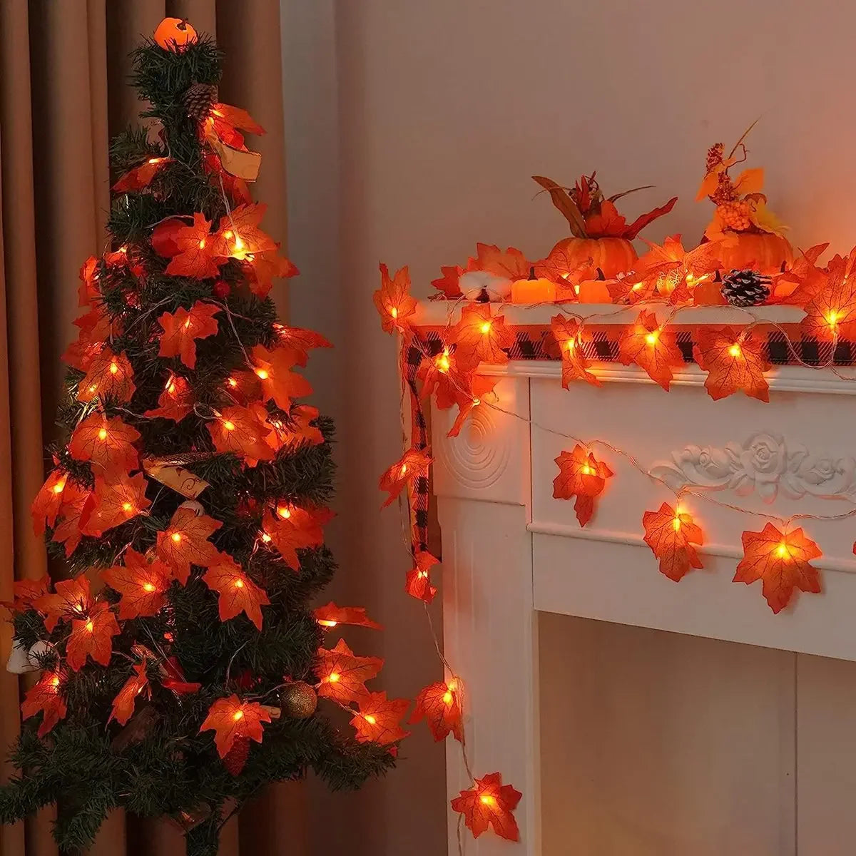 1PC Maple Leaf String Lights 10/20/40 LED Lights Battery Operated Waterproof For Halloween Outdoor Autumn Thanksgiving Decor