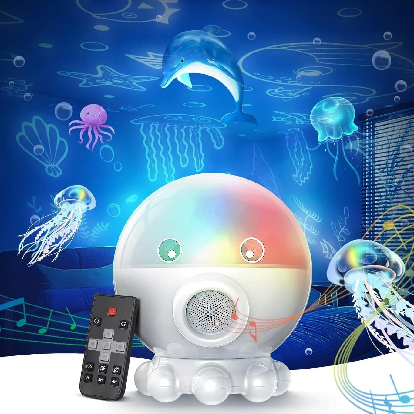 Octopus Jellyfish Starry Sky Light with Remote Control 360 Degree Rotating Projection Music Light Home Bedroom Projection Light