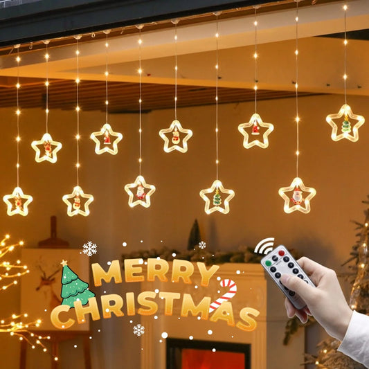 LED Christmas String Lights Room Garland Curtain Lamp USB Plug Star Santa Claus Decoration Lights for Bedroom Living Room Window