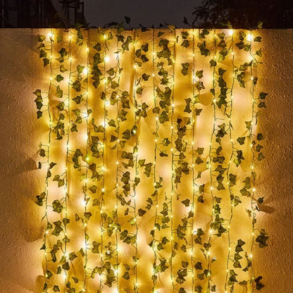 Solar String Light Artificial Leaf Flower Light Garland Decoration Outdoor Room Curtain Lamp for Wedding Party Garden
