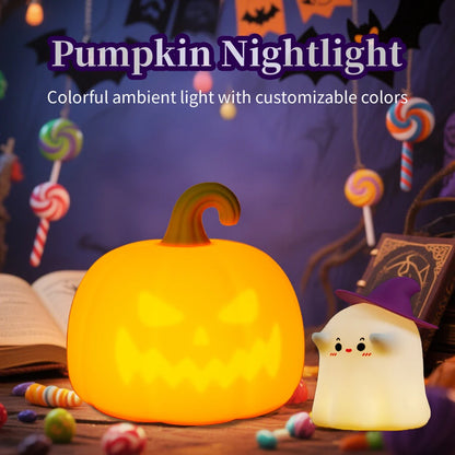 Pumpkin Led Table Lamp Jack O Lantern Silicone Rechargeable Portable Night Light for Bedroom Halloween Decor Kids Toy Gifts