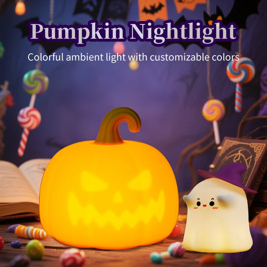 Pumpkin Led Table Lamp Jack O Lantern Silicone Rechargeable Portable Night Light for Bedroom Halloween Decor Kids Toy Gifts